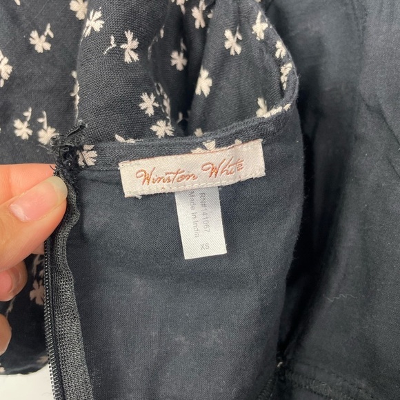 Winston White Black Floral Corset Bodice Puff Off Shoulder Mini Linen Dress‎ - Picture 7 of 9